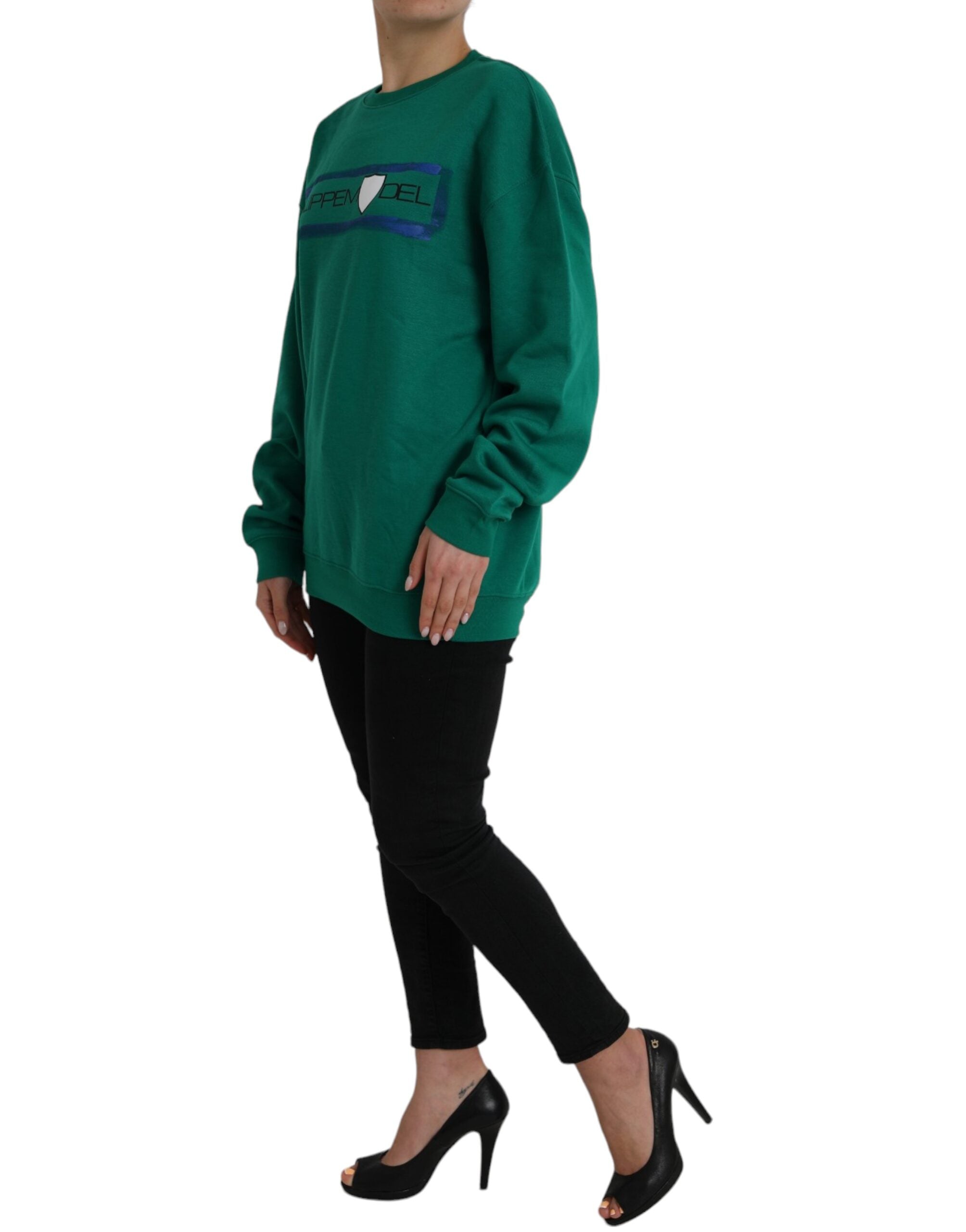Grön bomullslogotyptryck långärmad pullover