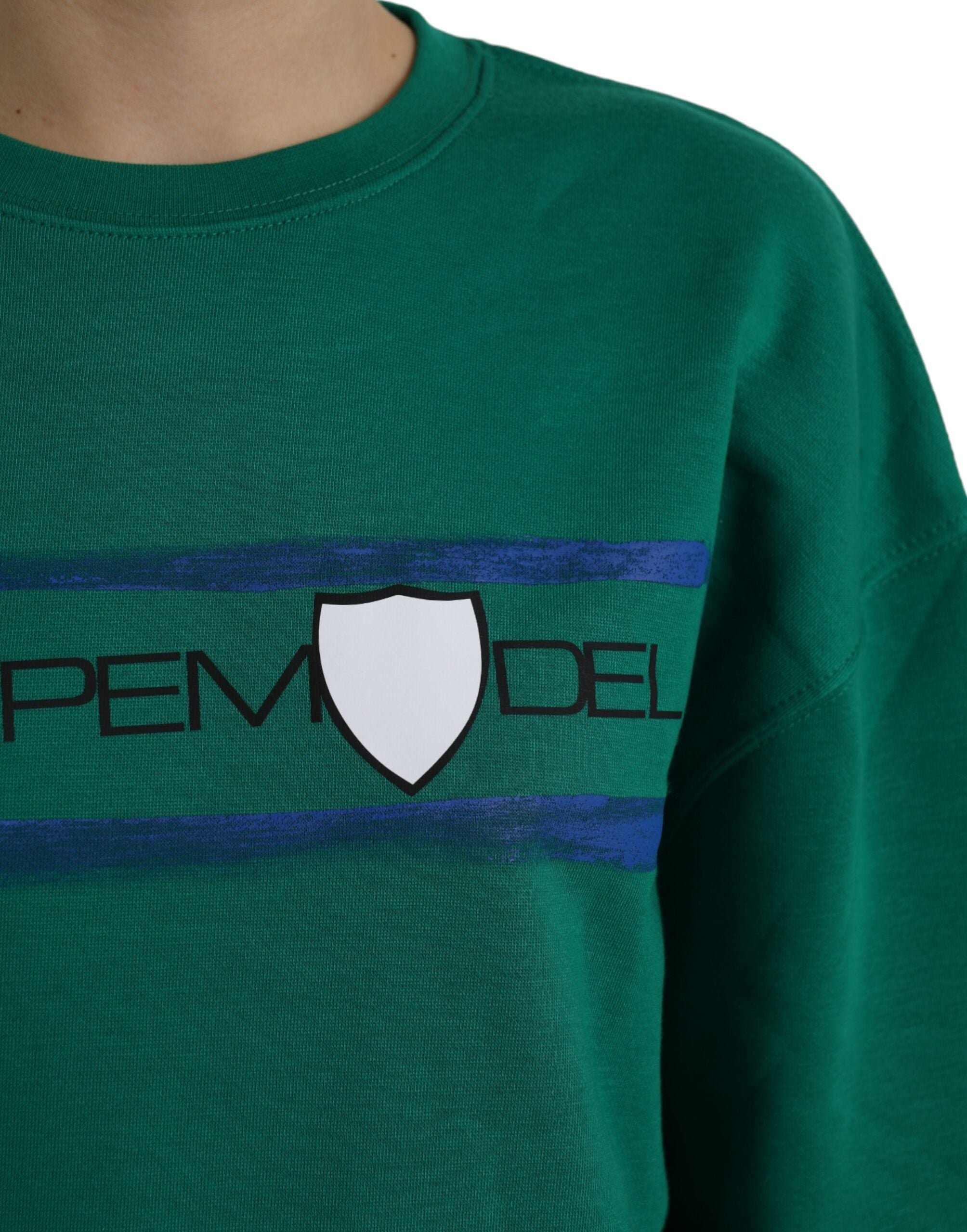 Grön bomullslogotyptryck långärmad pullover