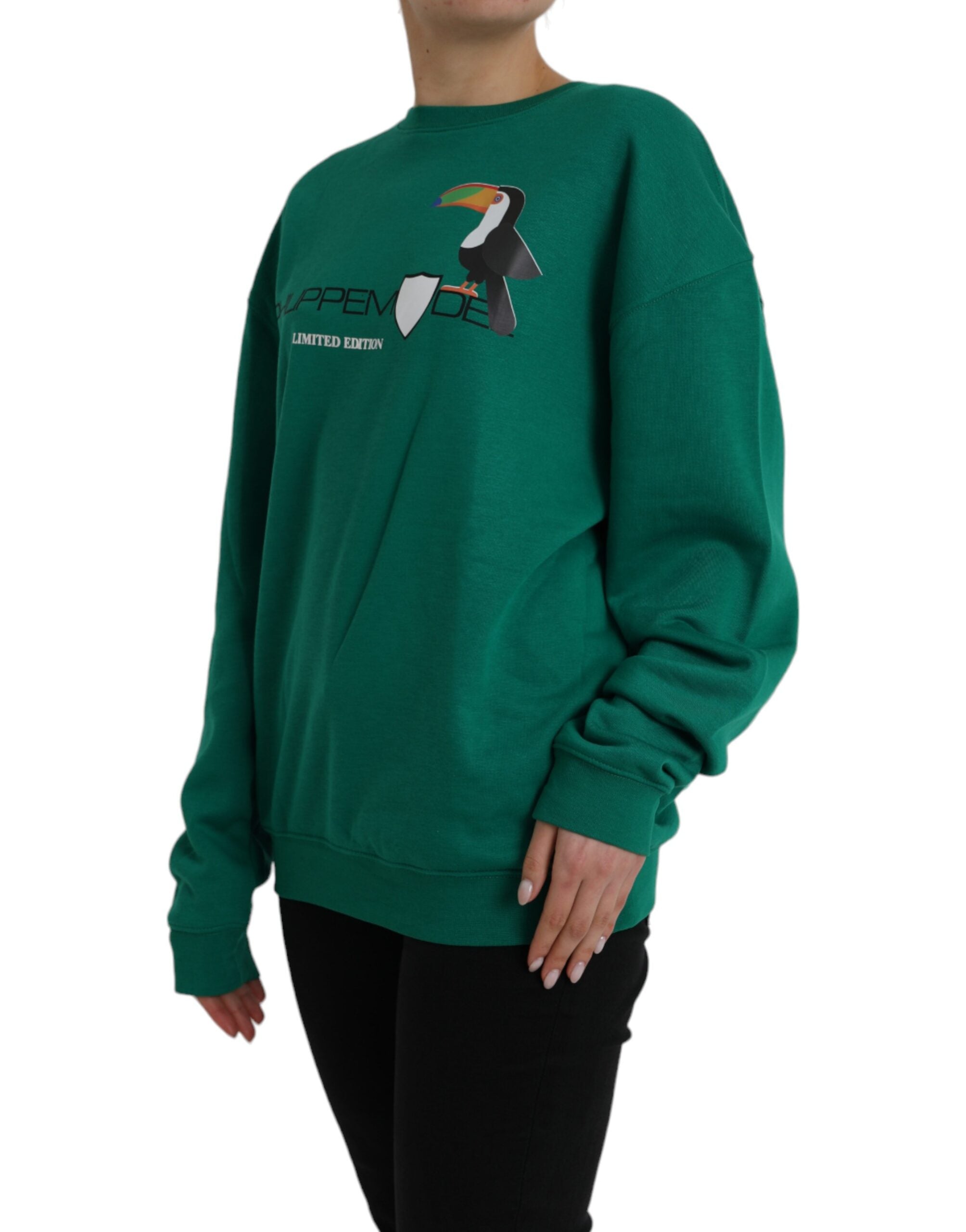 Grön bomullslogotyptryck långärmad pullover