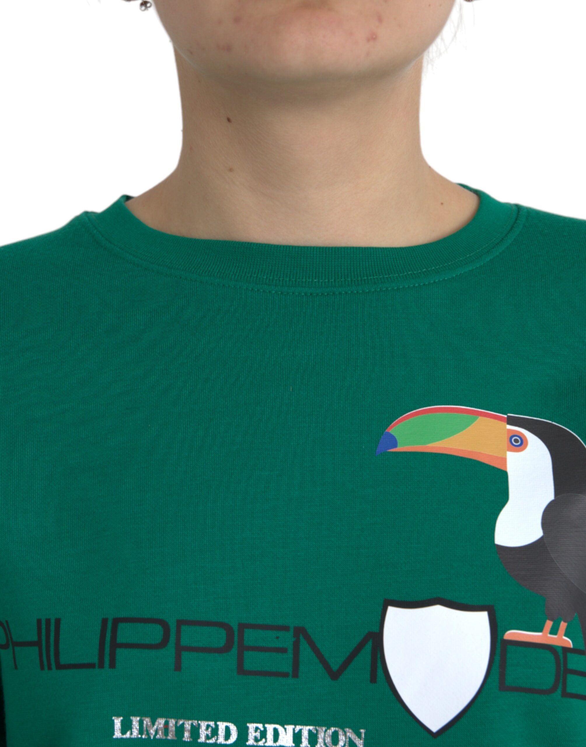 Grön bomullslogotyptryck långärmad pullover
