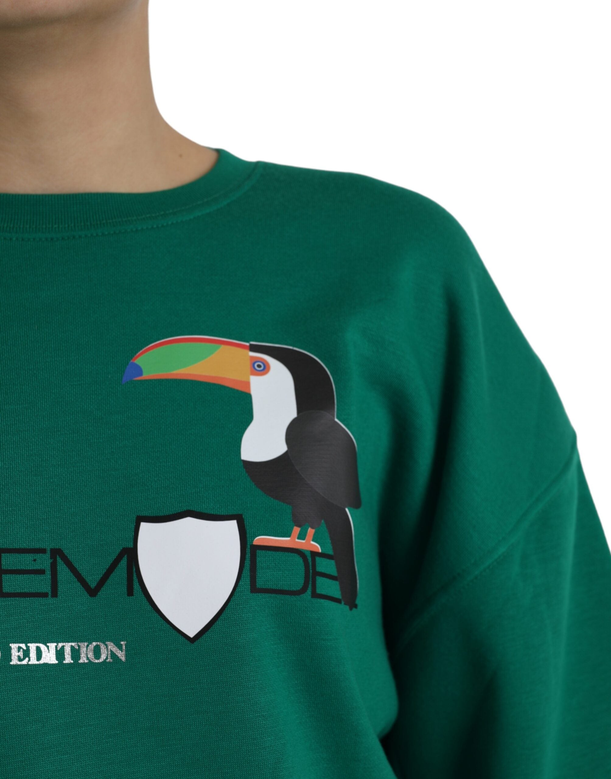Grön bomullslogotyptryck långärmad pullover