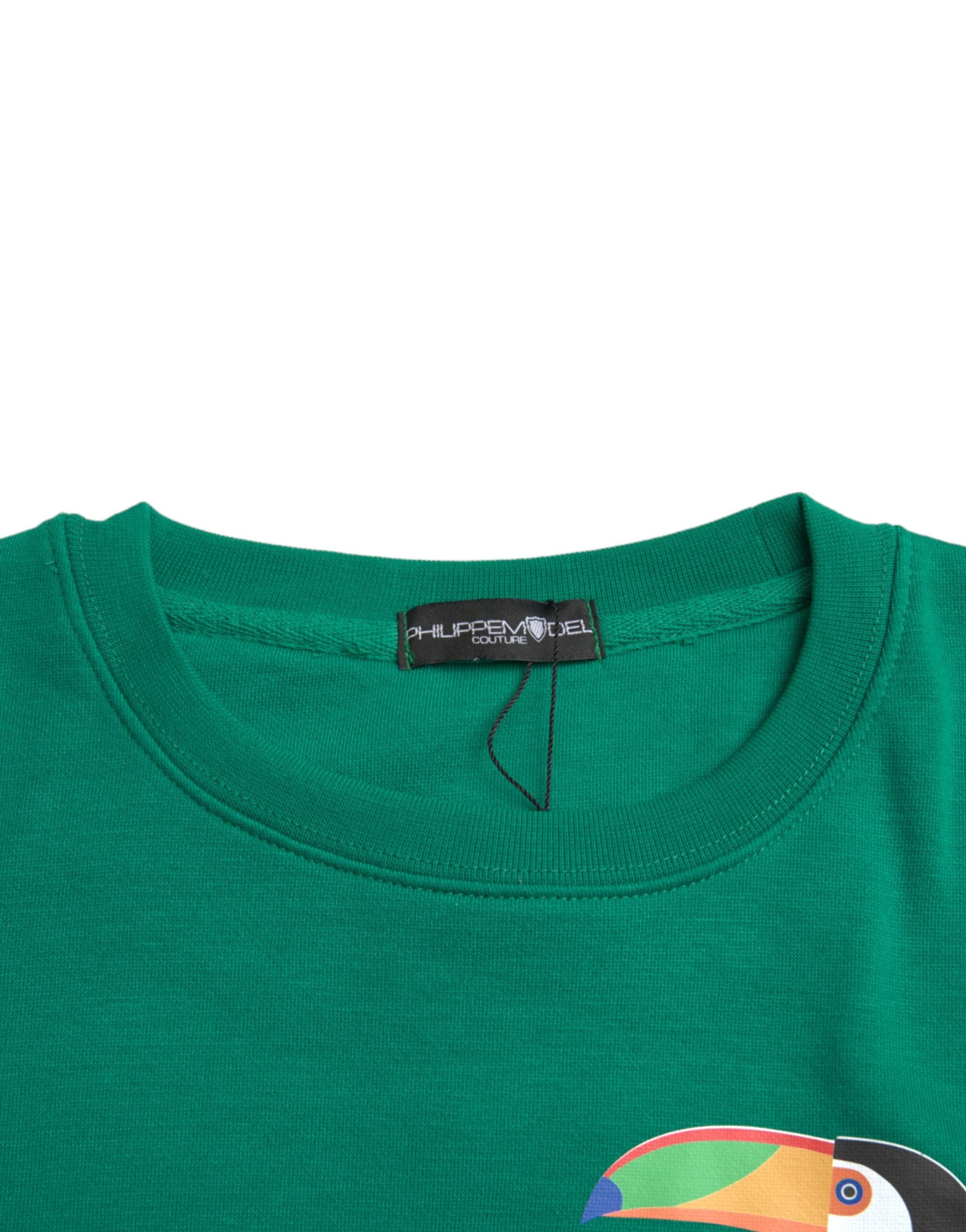 Grön bomullslogotyptryck långärmad pullover