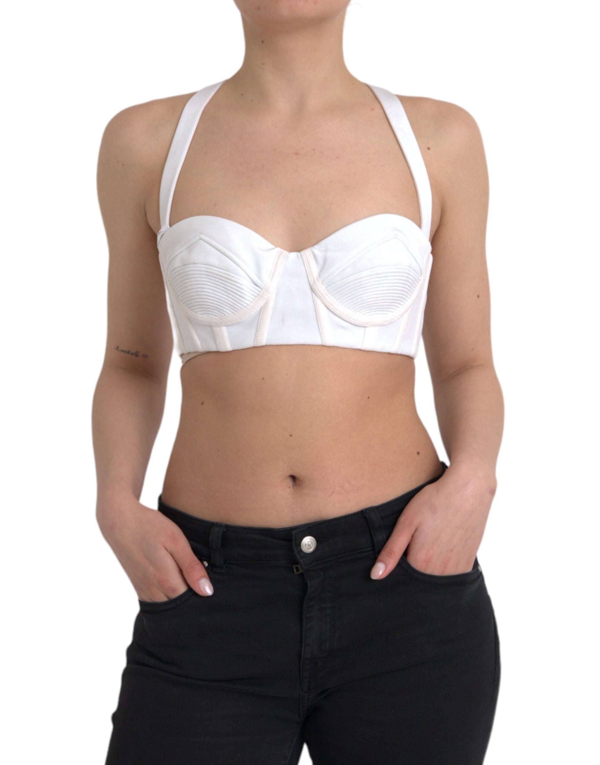 Vit Viskos Bustier Ärmlös Croppad Topp