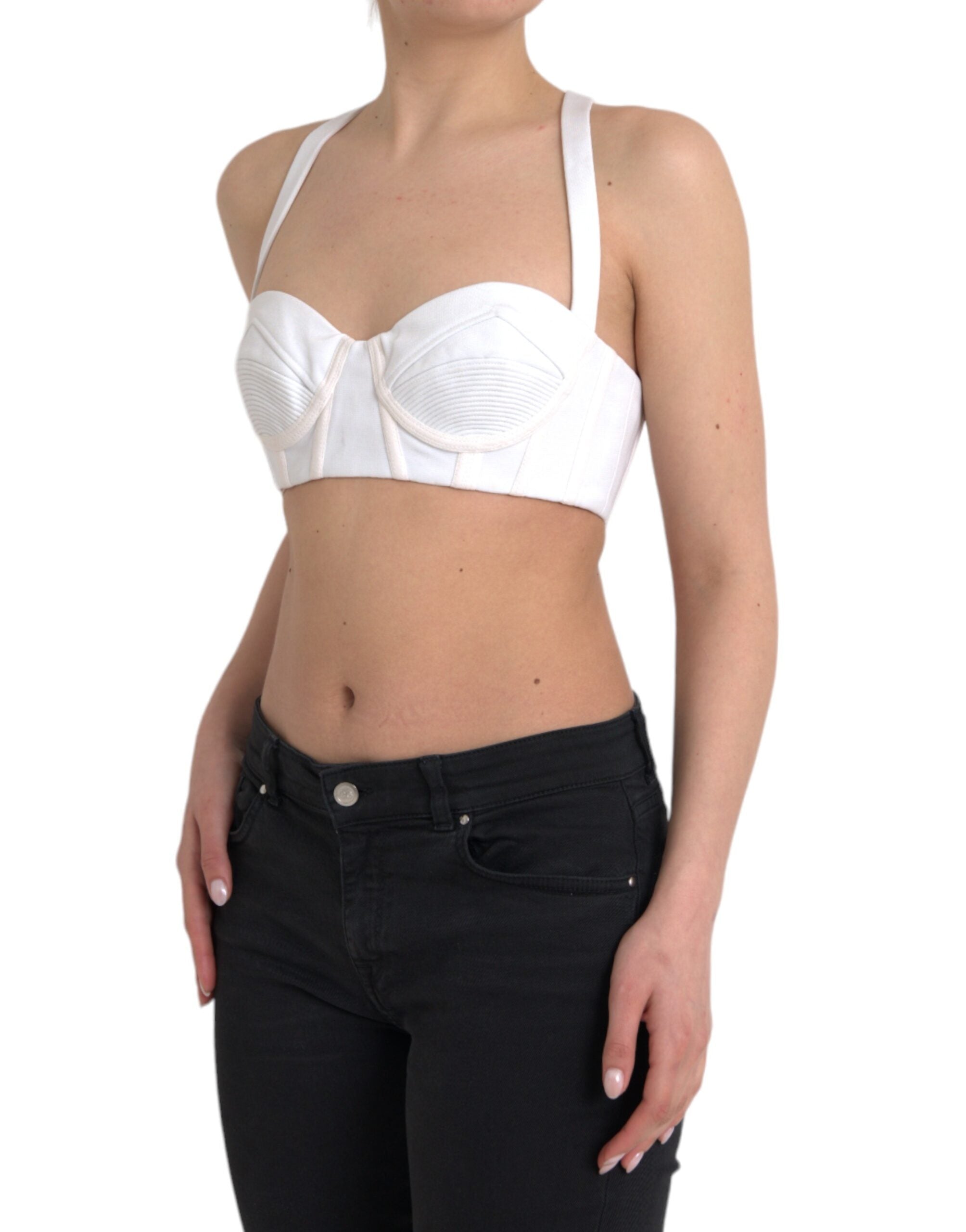 Vit Viskos Bustier Ärmlös Croppad Topp