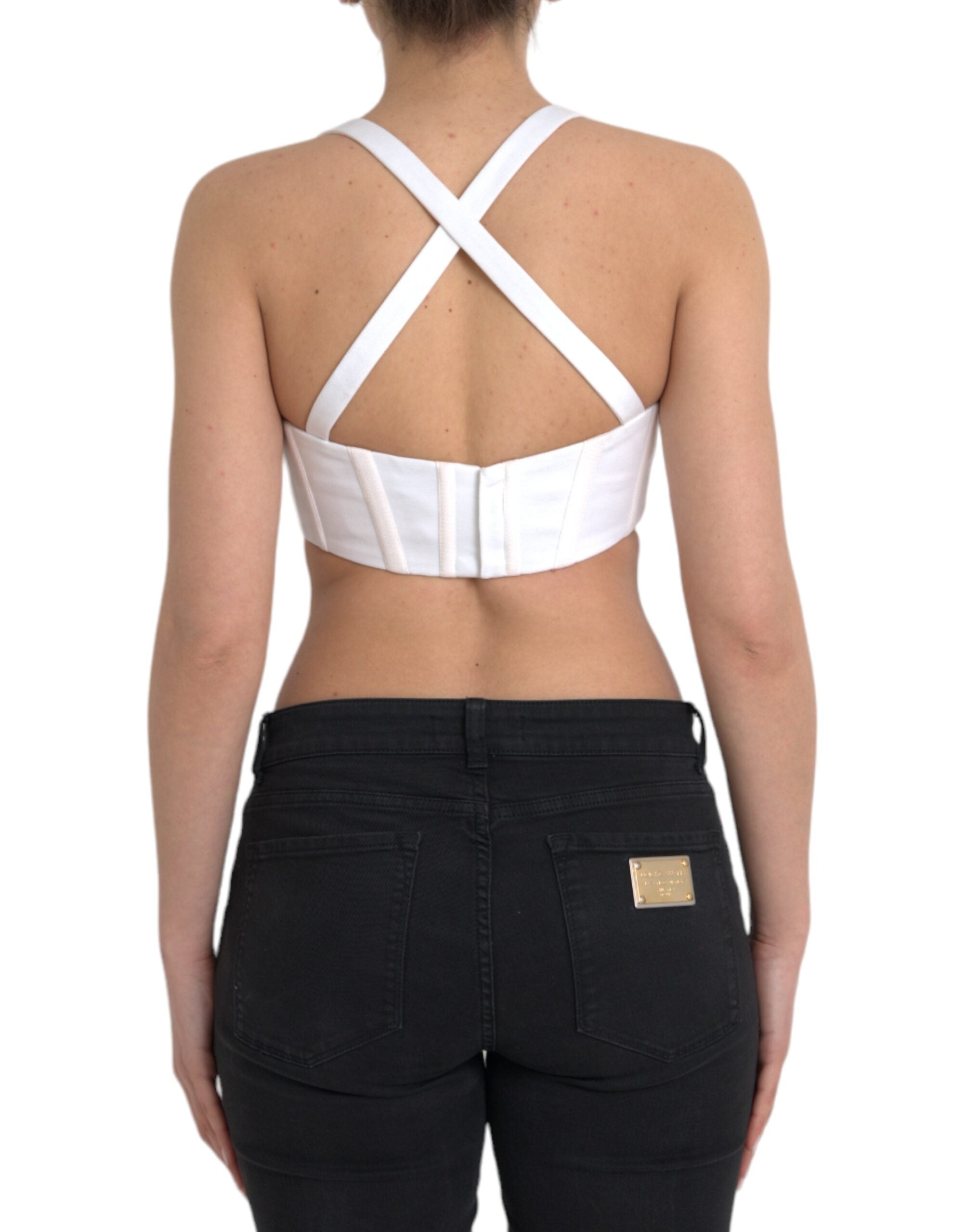Vit Viskos Bustier Ärmlös Croppad Topp