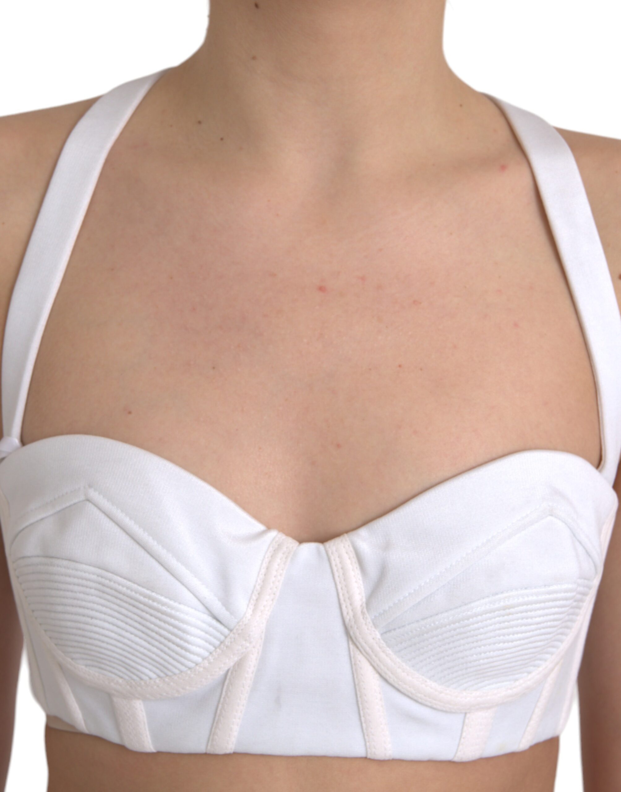 Vit Viskos Bustier Ärmlös Croppad Topp