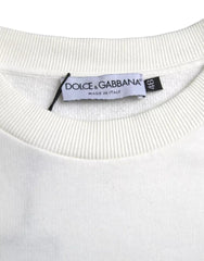 Dolce & Gabbana White Logo Cotton Crew Neck Pullover Sweater