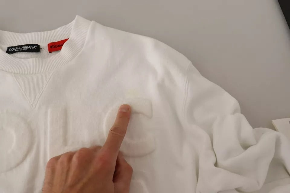 Vit tröja i bomull med präglad logotyp