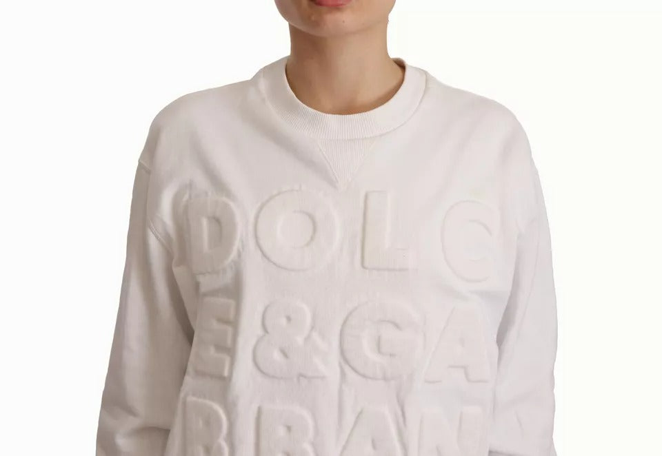 Vit tröja i bomull med präglad logotyp
