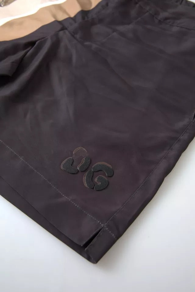 Mørkebrune leopardfargede badetøyshorts