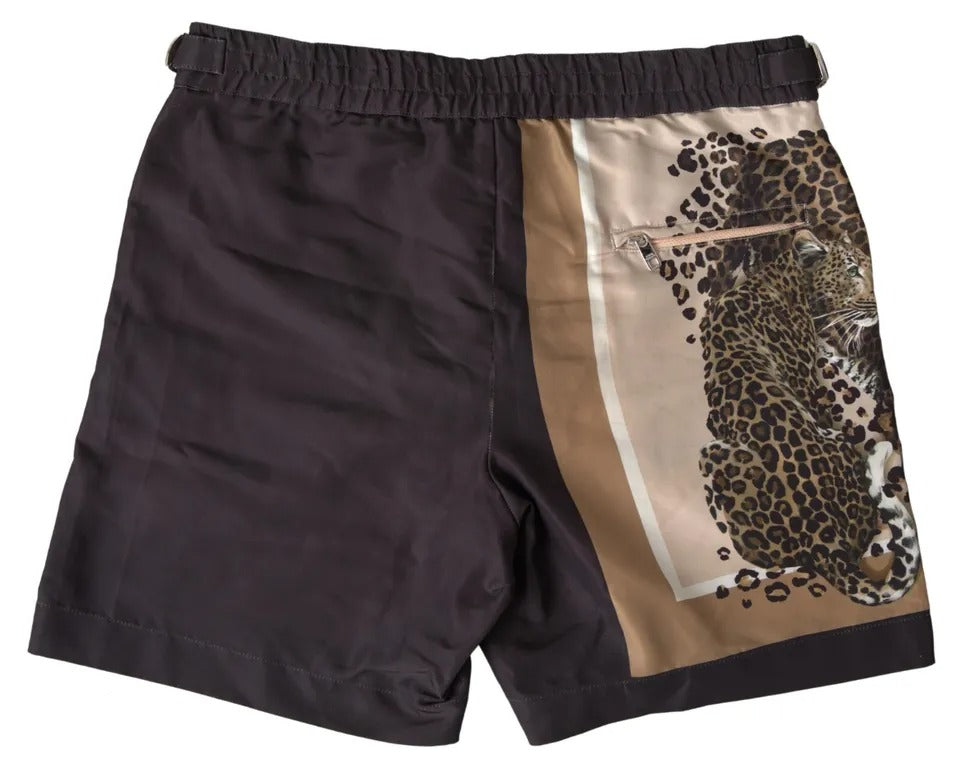Mørkebrune leopardfargede badetøyshorts