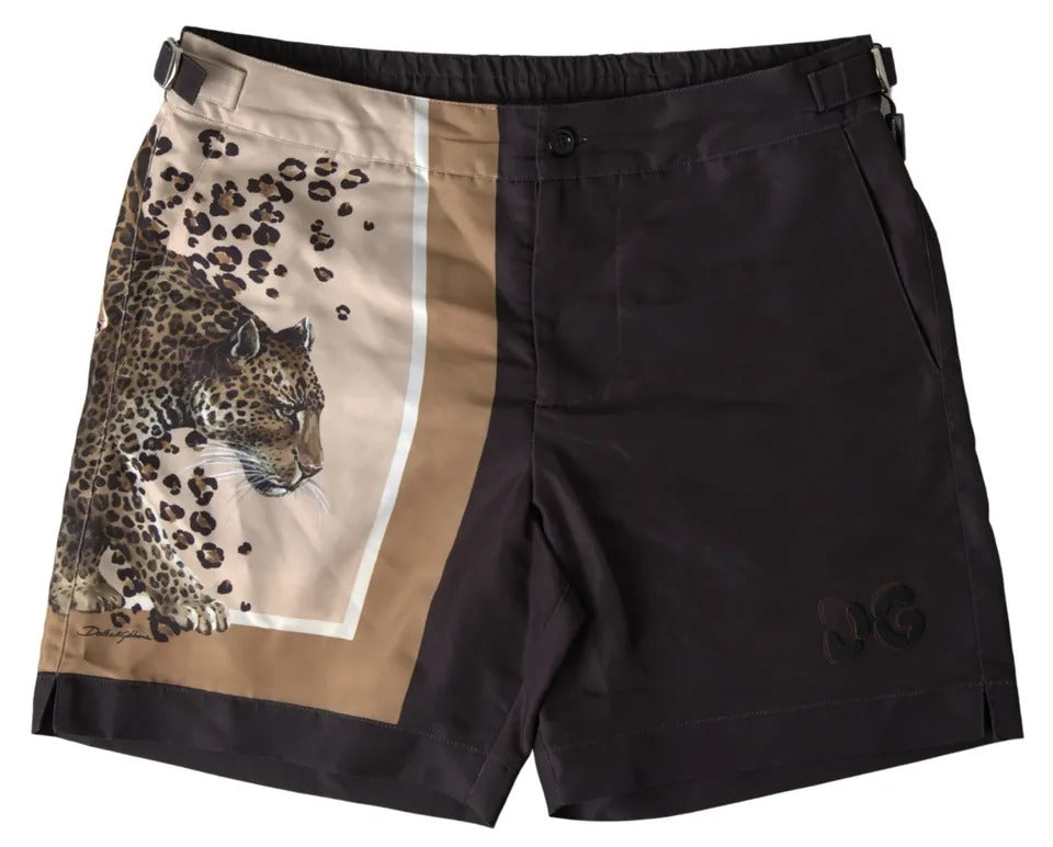Mørkebrune leopardfargede badetøyshorts