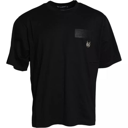 Dolce &amp; Gabbana svart t-shirt i bomull med rund hals och logotypmärke
