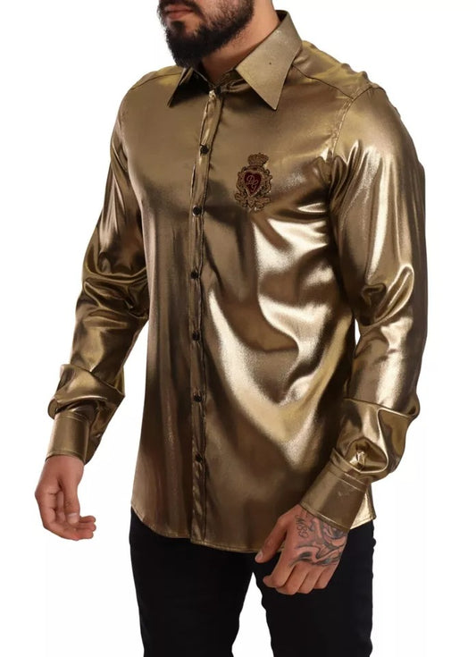 Dolce &amp; Gabbana Metallic Gold DG Broderad Krona Sidentoppskjorta