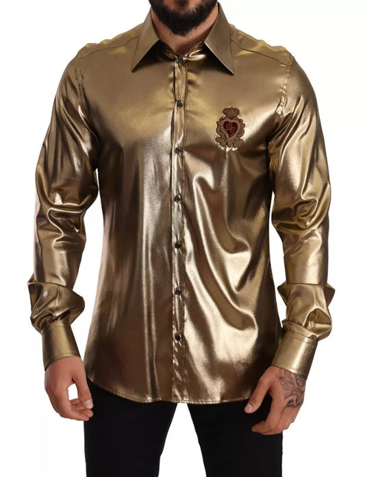 Dolce &amp; Gabbana Metallic Gold DG Broderad Krona Sidentoppskjorta