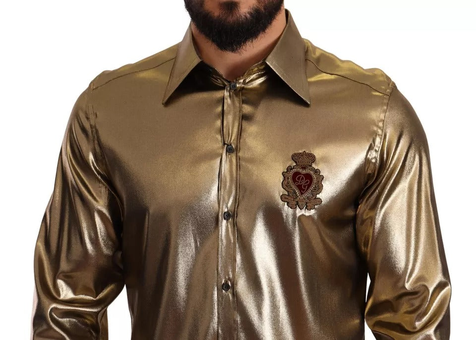 Dolce &amp; Gabbana Metallic Gold DG Broderad Krona Sidentoppskjorta