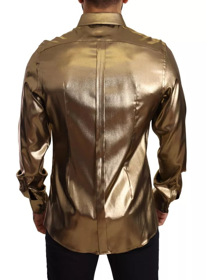 Dolce &amp; Gabbana Metallic Gold DG Broderad Krona Sidentoppskjorta