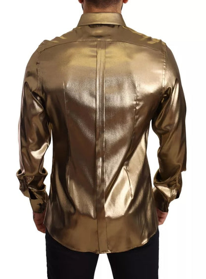 Dolce &amp; Gabbana Metallic Gold DG Broderad Krona Sidentoppskjorta