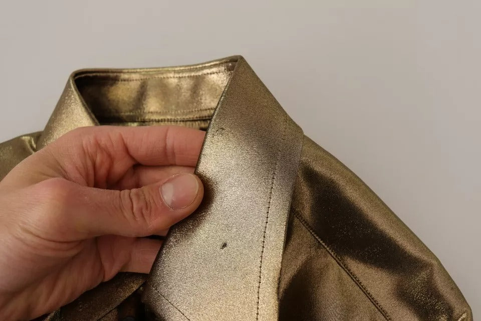 Dolce &amp; Gabbana Metallic Gold DG Broderad Krona Sidentoppskjorta
