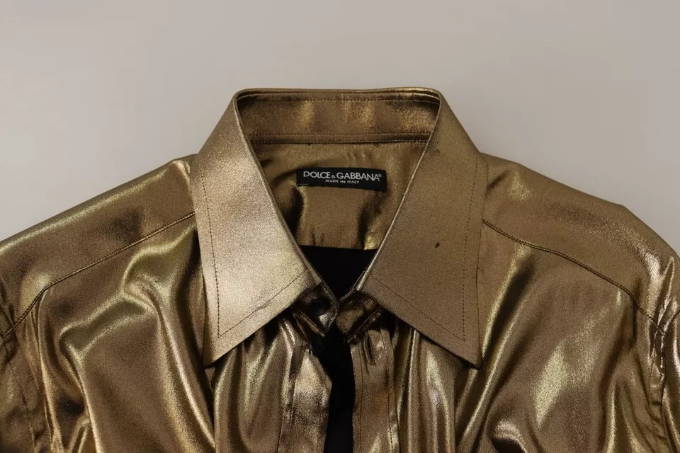 Dolce &amp; Gabbana Metallic Gold DG Broderad Krona Sidentoppskjorta