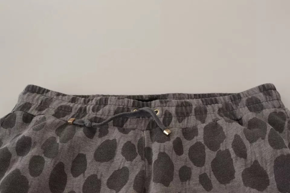 Grå leopardmönstrade mjukisbyxor joggingbyxor
