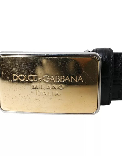 Dolce &amp; Gabbana svart eksotisk skinnbelte med gullfarget metallspenne