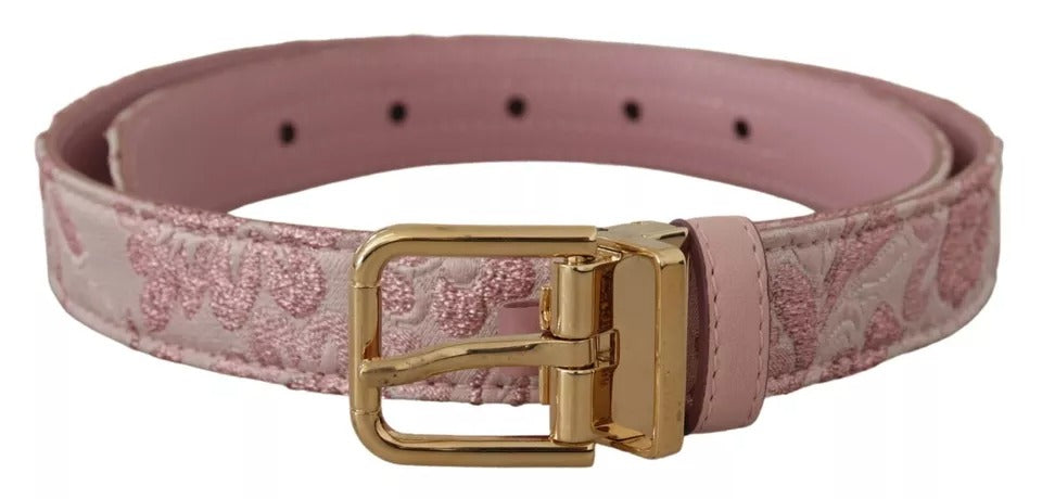 Rosa Jaquard Brodert Gullfarget Metallspennebelte