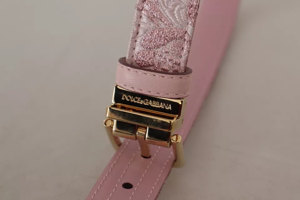 Rosa Jaquard Brodert Gullfarget Metallspennebelte
