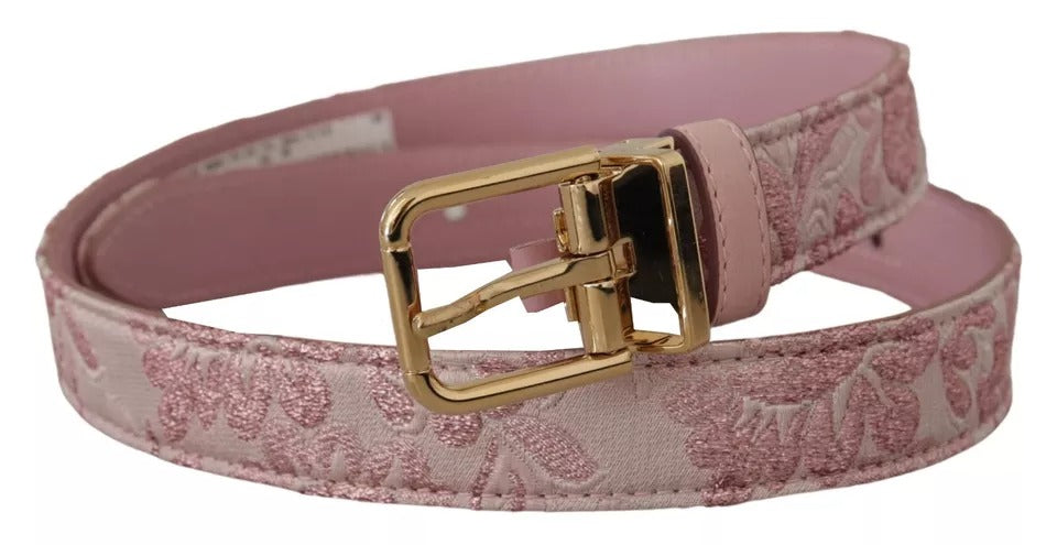Rosa Jaquard Brodert Gullfarget Metallspennebelte