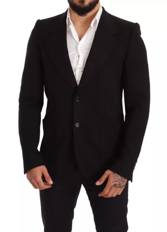 Svart ull Slim Fit kåpejakke Blazer