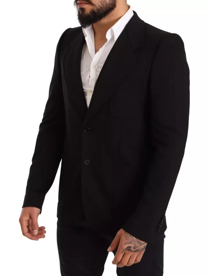 Svart ull Slim Fit kåpejakke Blazer