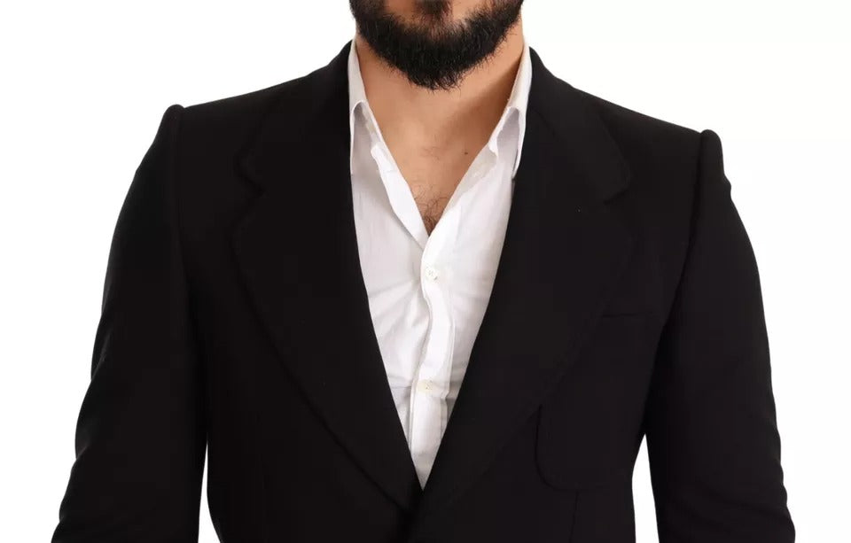 Svart ull Slim Fit kåpejakke Blazer