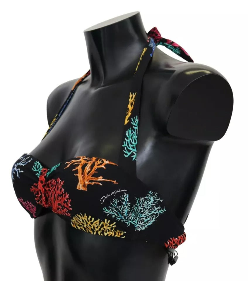 Svart korallmönstrad baddräkt med strandmotiv