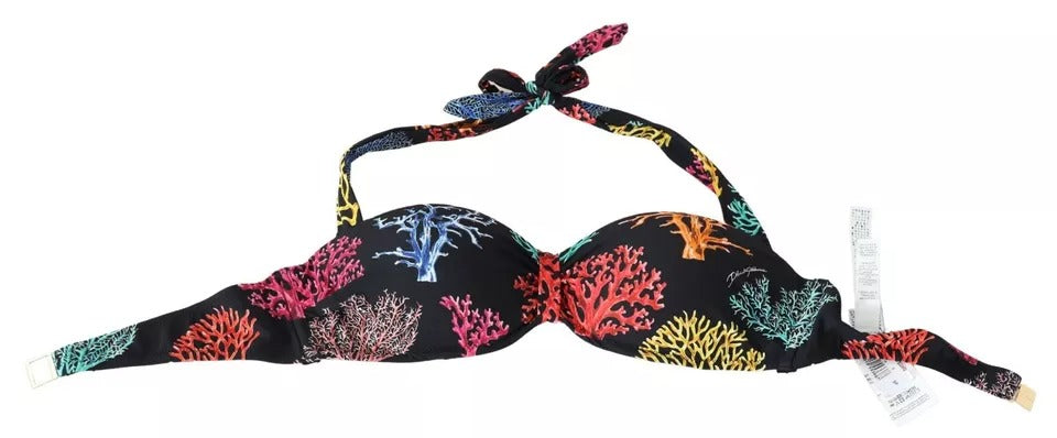 Svart korallmönstrad baddräkt med strandmotiv