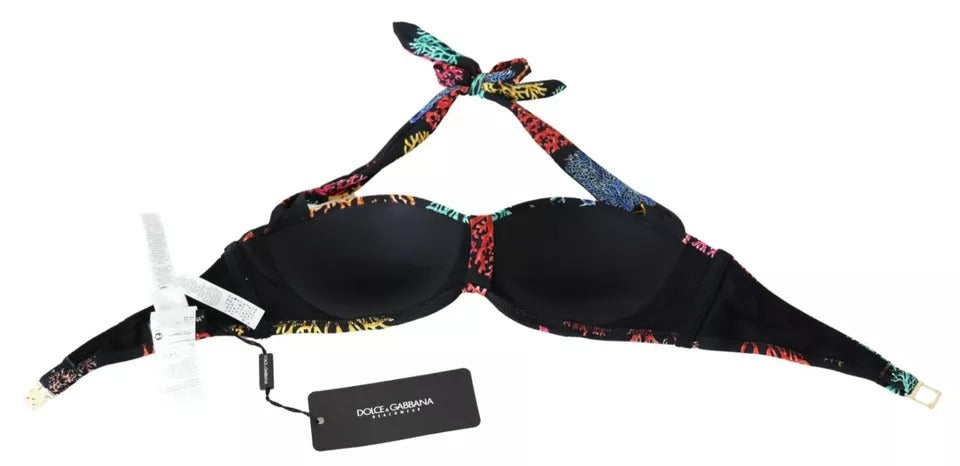 Svart korallmönstrad baddräkt med strandmotiv
