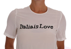 Dolce & Gabbana White Silk ITALIA IS LOVE Blouse T-shirt
