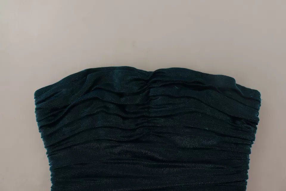 Dolce & Gabbana Turquoise Bustier Bodice Draped Midi Dress.