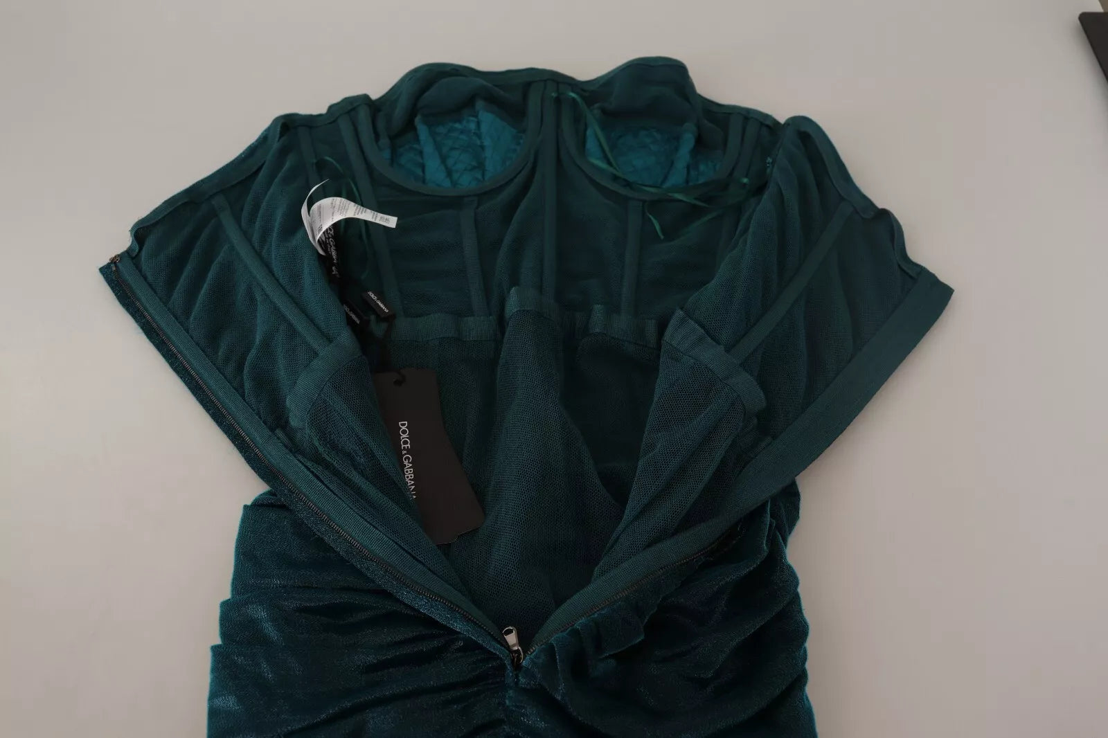 Dolce & Gabbana Turquoise Bustier Bodice Draped Midi Dress.