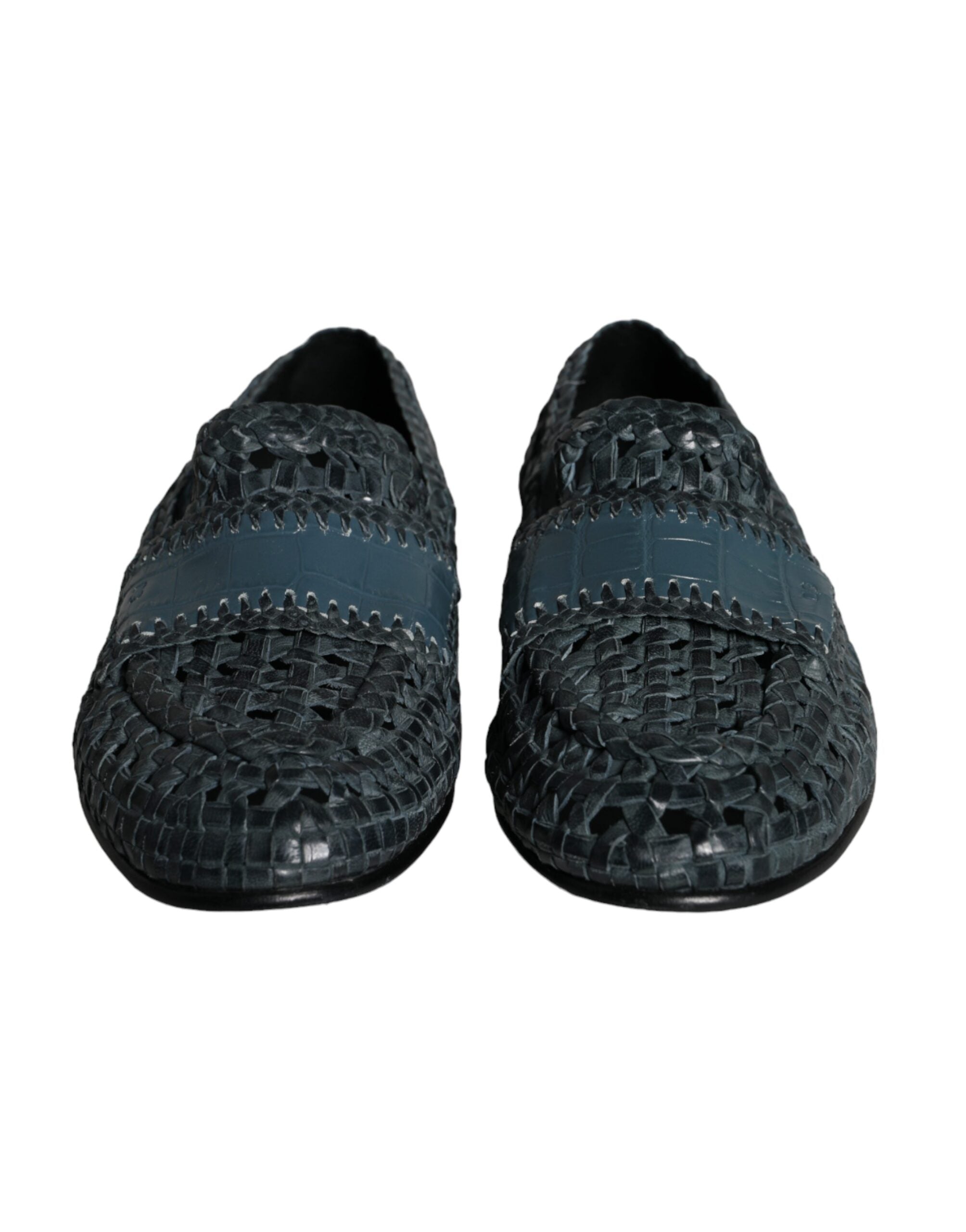 Blå vevde skinnslip-on loafers herresko