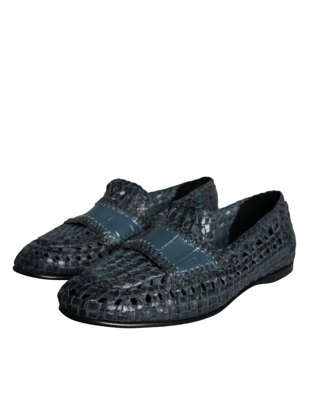 Blå vevde skinnslip-on loafers herresko