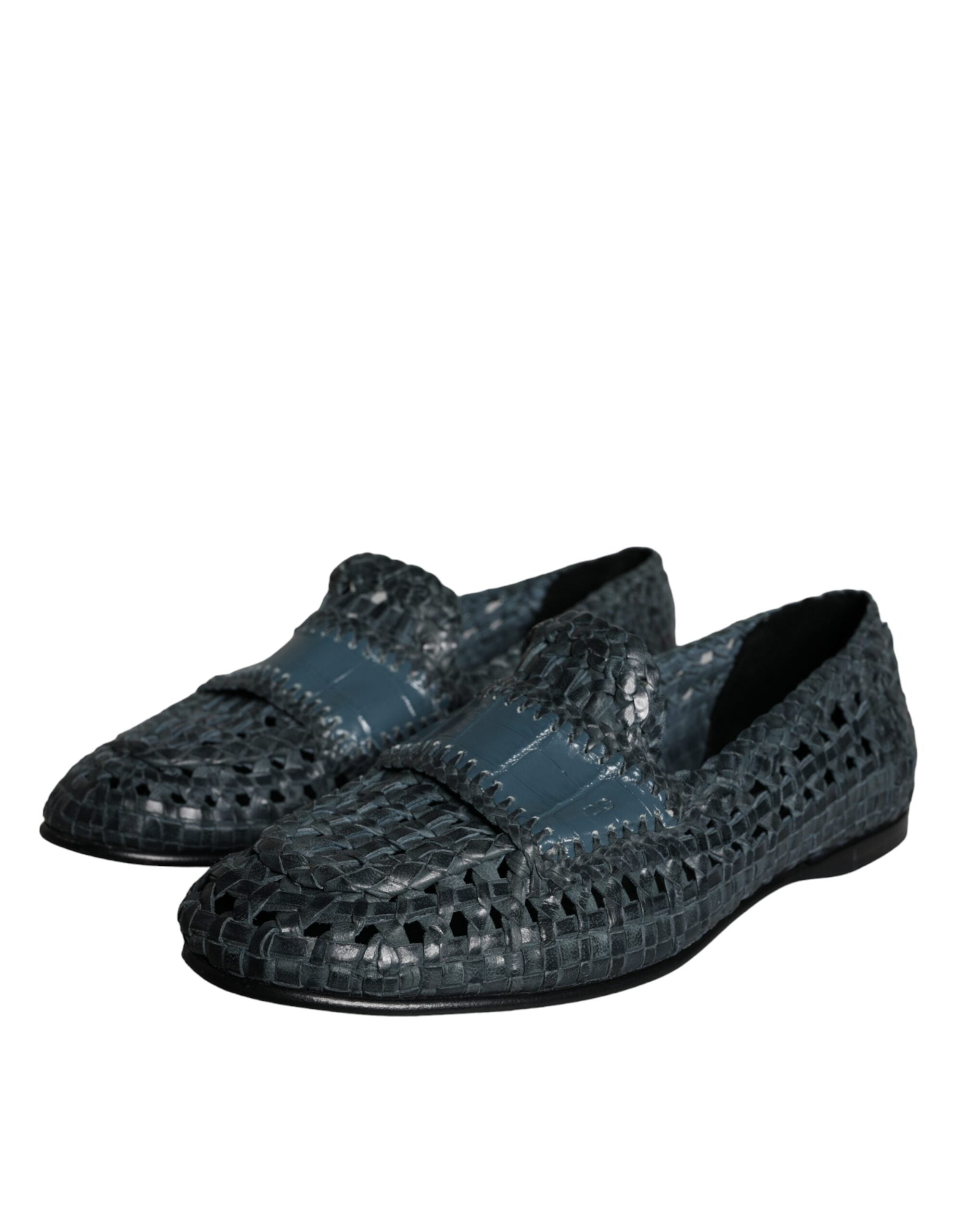 Blå vevde skinnslip-on loafers herresko