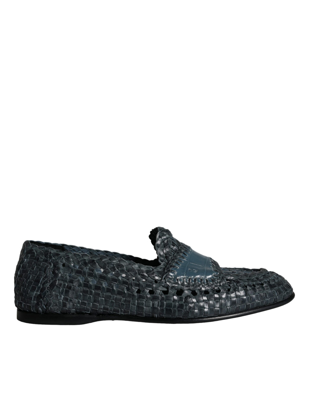 Blå vevde skinnslip-on loafers herresko
