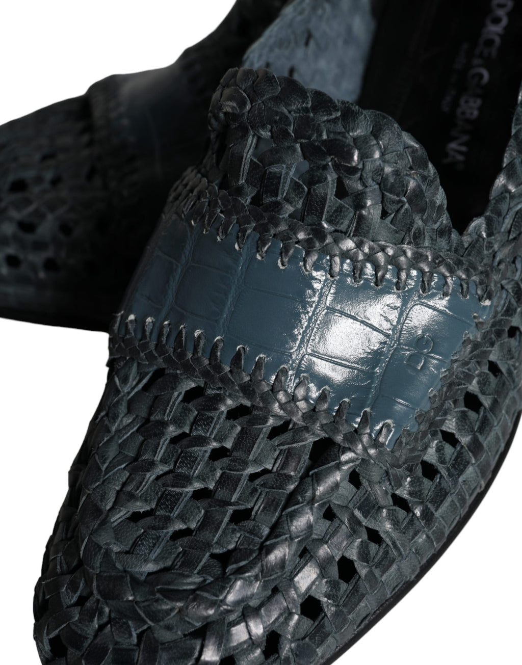 Blå vevde skinnslip-on loafers herresko