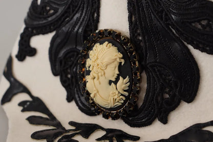 Dolce &amp; Gabbana Hvit Svart Ullbrodert Cameo Brosjehatt