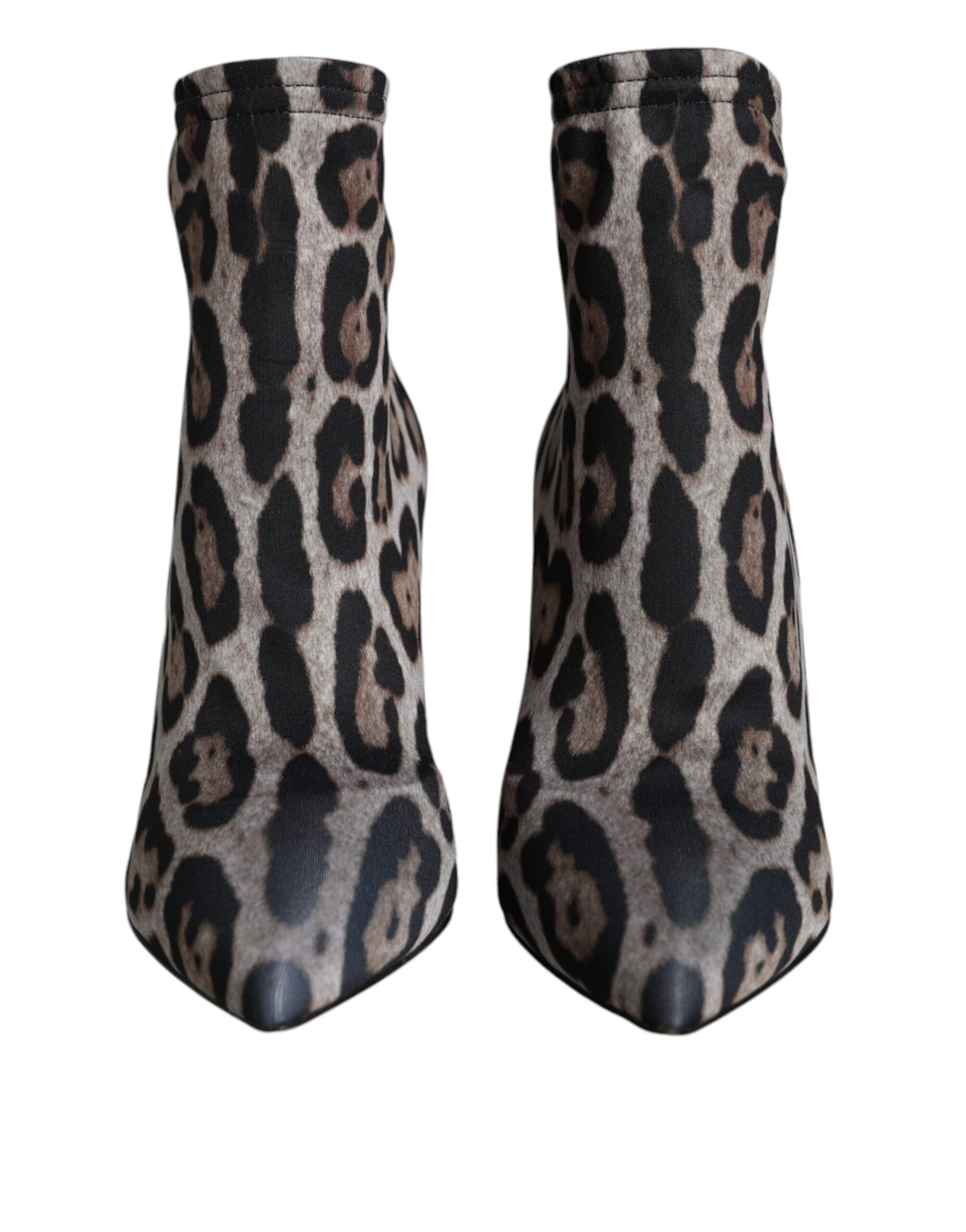 Grå Leopard Stretchiga Klackar Ankelstövlar Skor