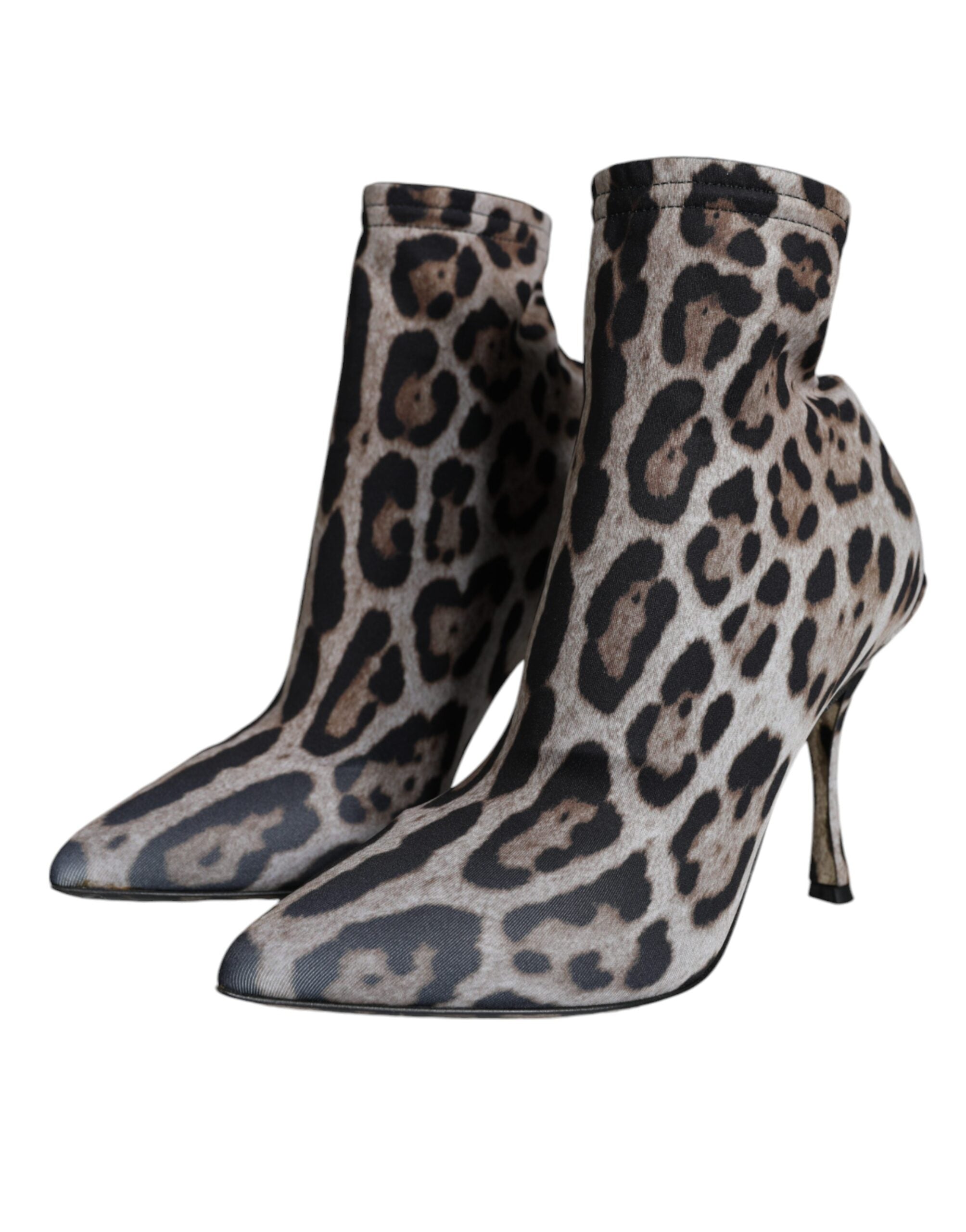 Grå Leopard Stretchiga Klackar Ankelstövlar Skor
