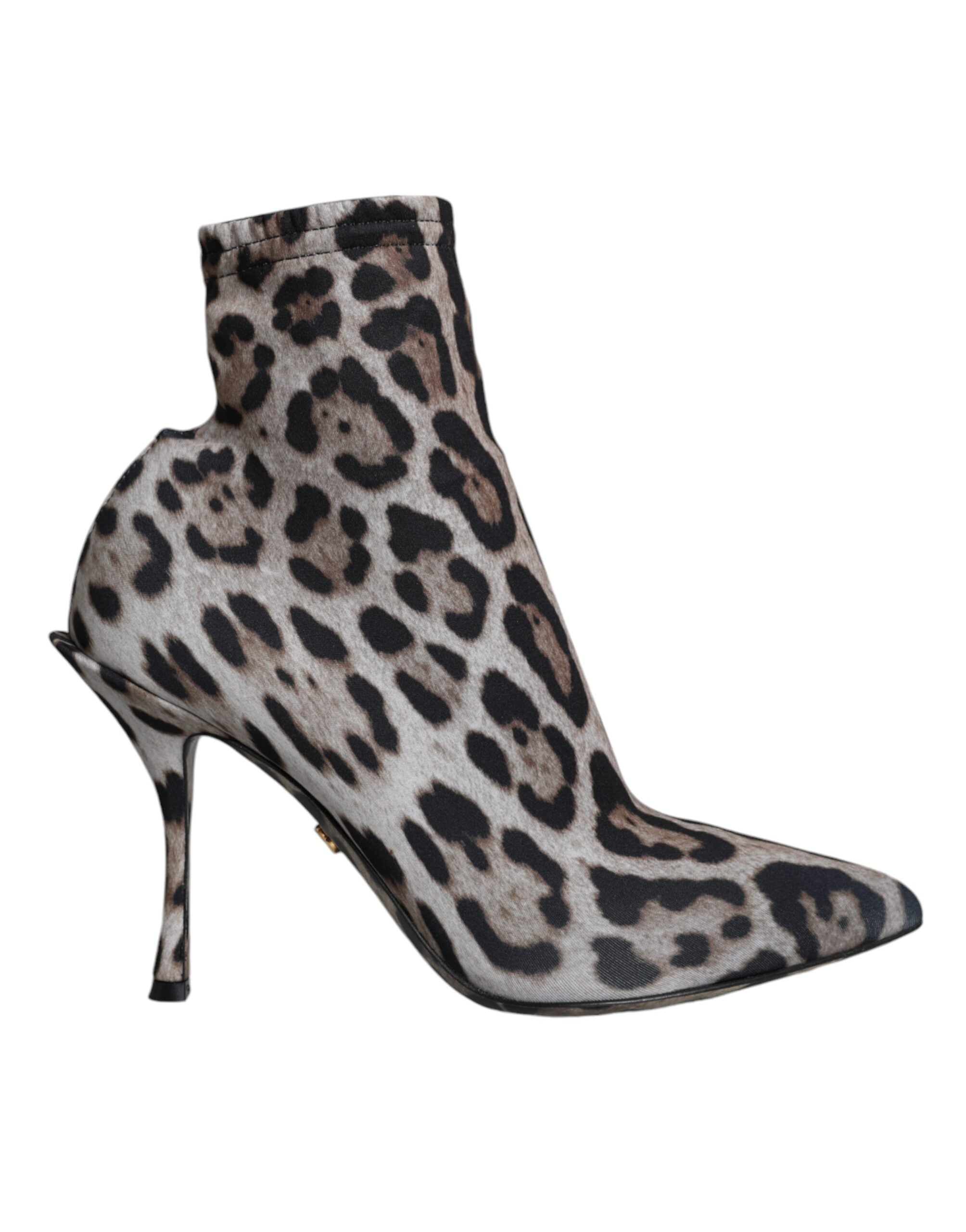 Grå Leopard Stretchiga Klackar Ankelstövlar Skor