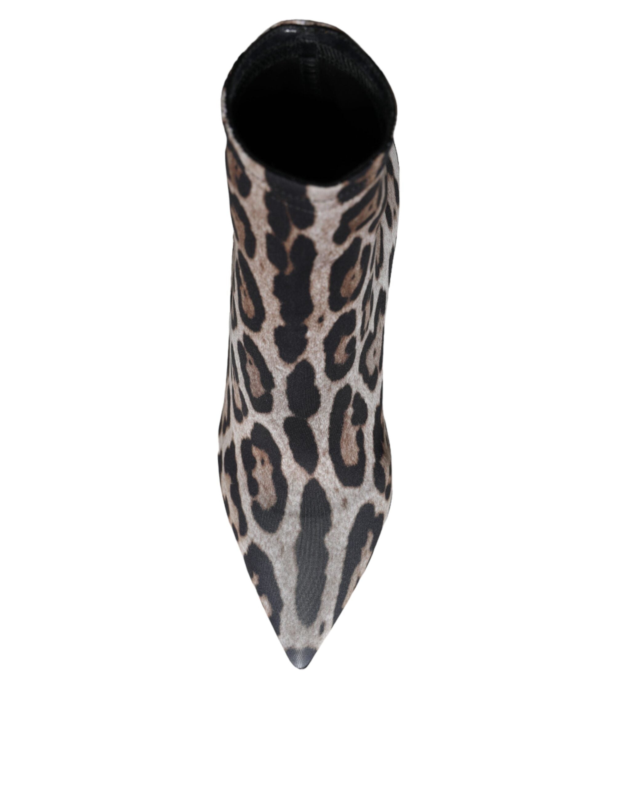 Grå Leopard Stretchiga Klackar Ankelstövlar Skor