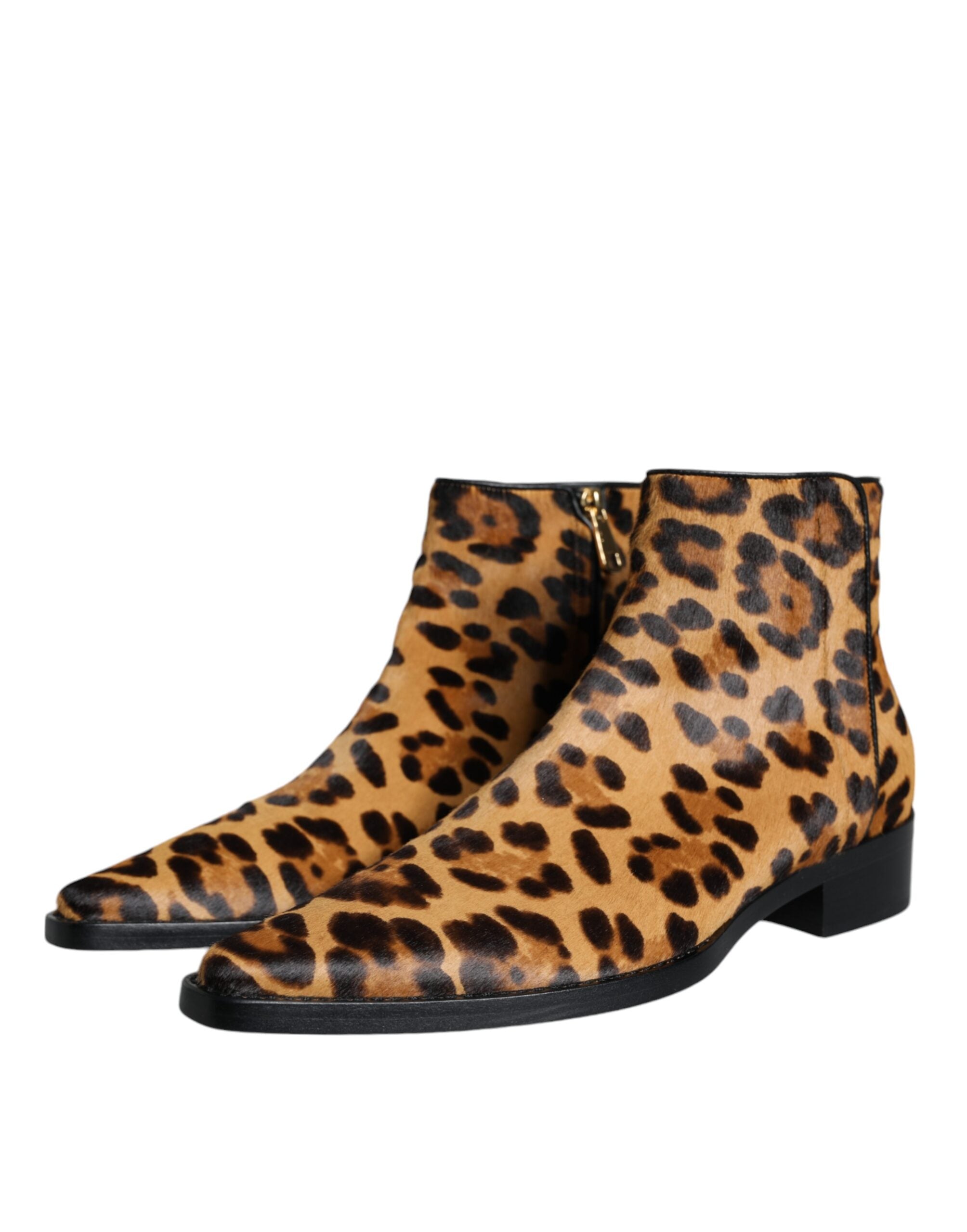 Bruna Leopardkängor i Kalvpäls