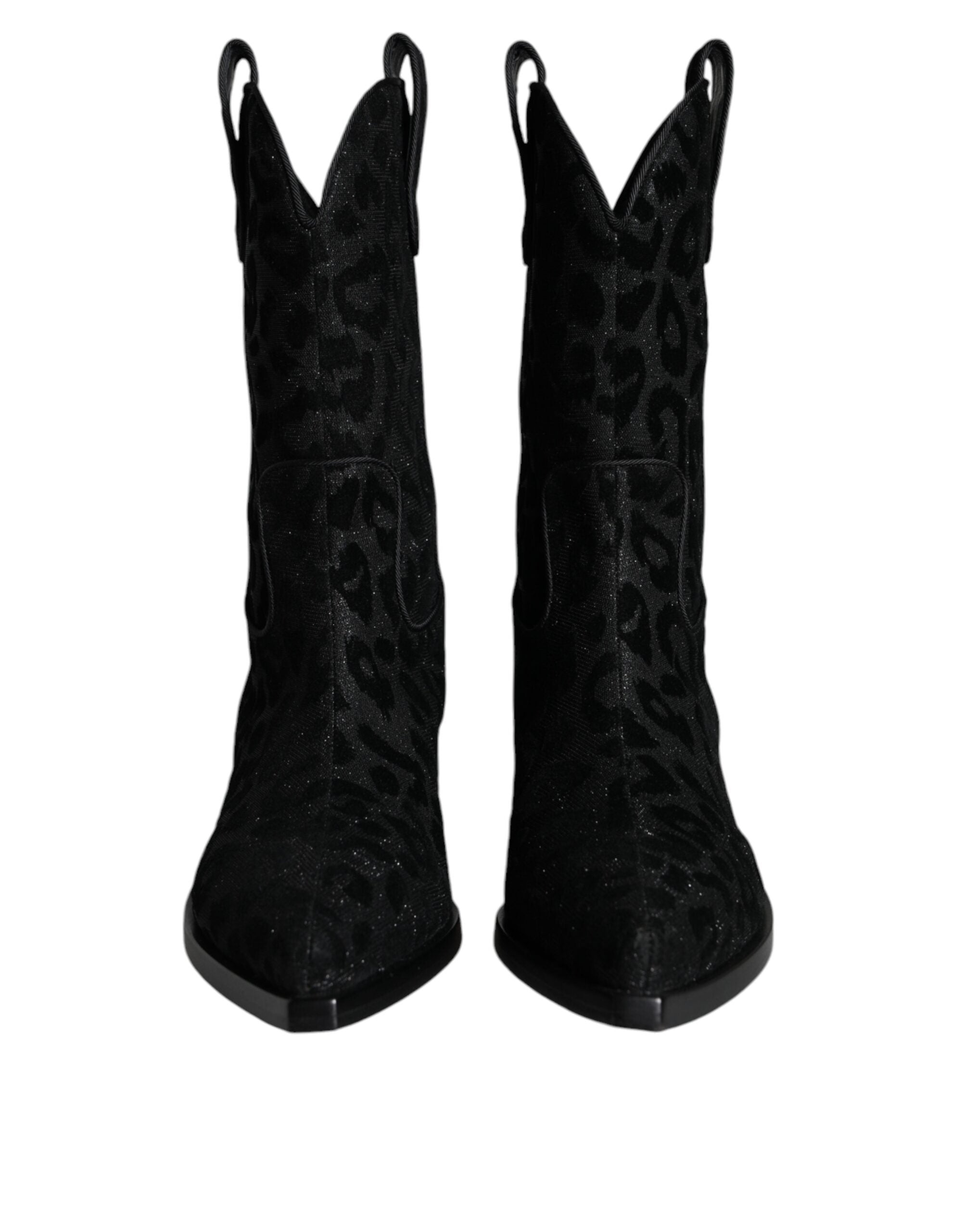 Svarta Grå Leopard Cowboy Stövlar Skor